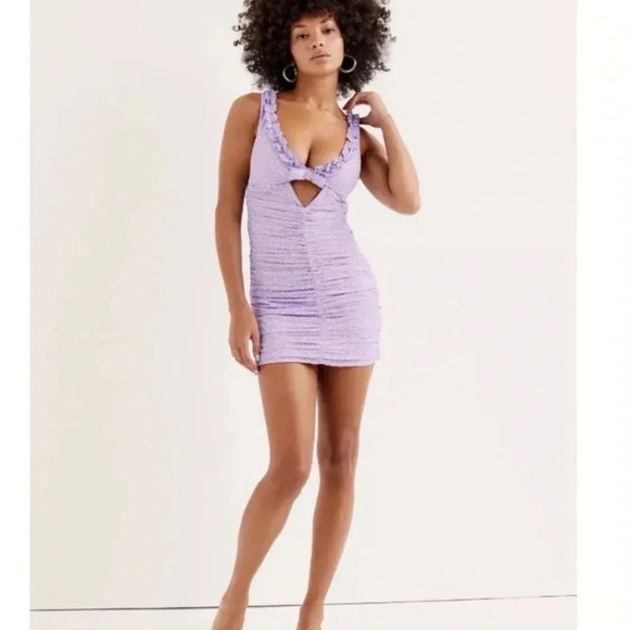 For Love and Lemons Chelsea Purple and White Lovecore Mini Dress Size Small NWT